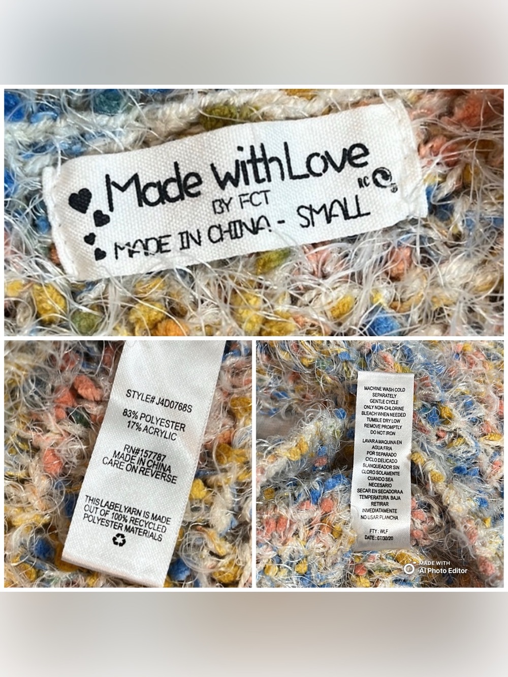 Made With Love Pastel Fuzzy Knit Cropped Sweater Small EUC Multicolor Pullover - Picture 4 of 6